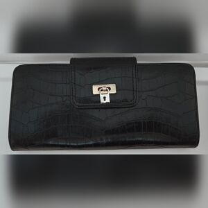 INC. Kiss Lock Black Animal Print Clutch EUC 9.5"×4.5"